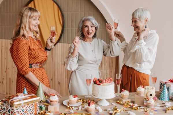 Three older women having a party